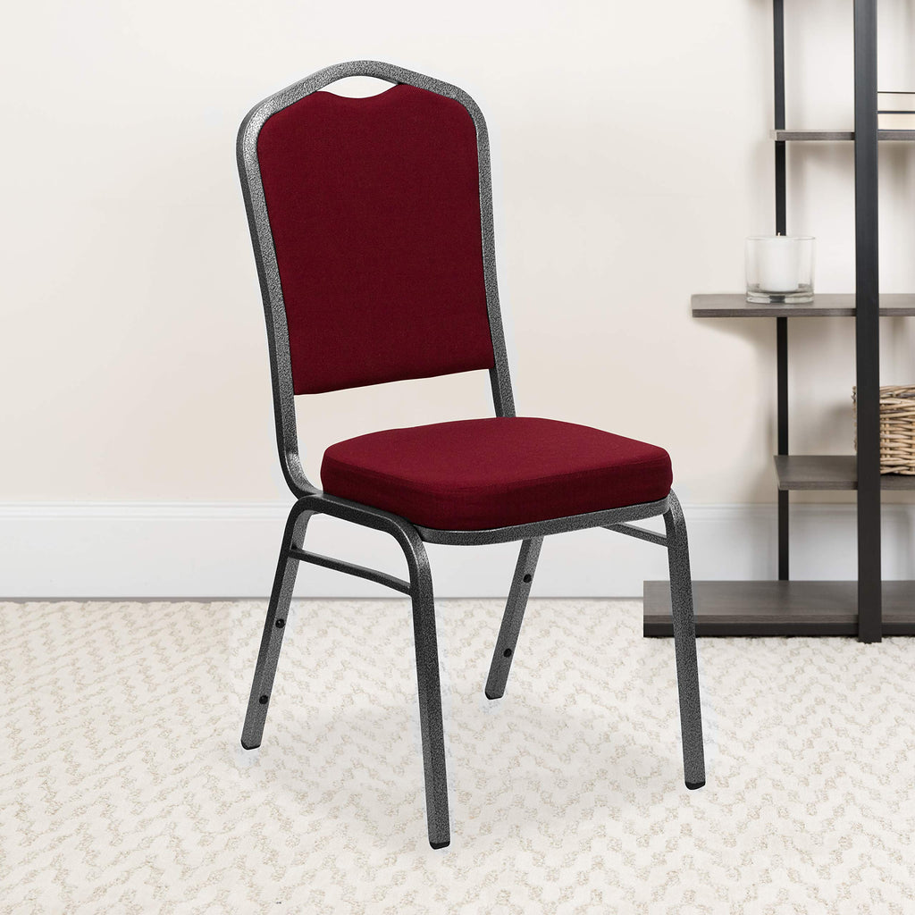 Flash Furniture Hercules Fabric Crown Back Banquet Chair, Burgundy, 4-pack, Set of 4, Burgundy Fabric/silver Vein Frame