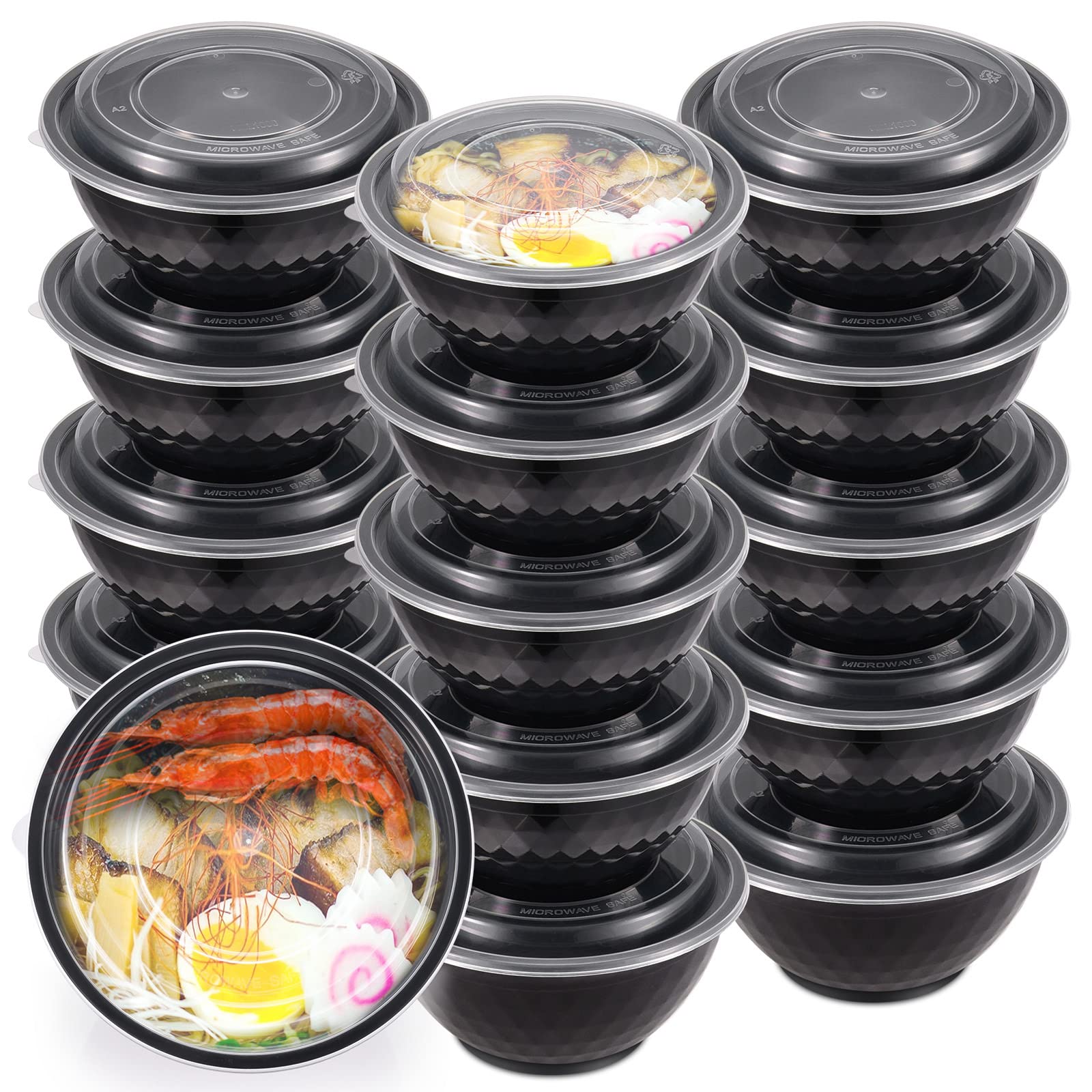 36oz Extra-Thick Meal Prep Bowls with Lids, Plastic Containers with Clear Covers for Noodles, Poke Bowl, Salad, Soup - Freezer, Microwave & Dishwasher-Safe (30Pack)