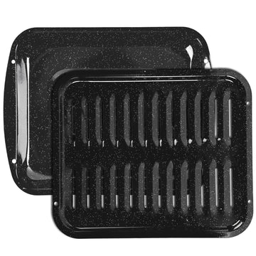 VANKUTL Broiler Pan for Oven – 16.75"×13" Non-Stick Porcelain Coated 2-Piece Set, Broiling Pan for Oven Safe Up to 500°F, Drains Fat, Dishwasher Safe Broiler Pans for Steak, Bacon & Vegetable