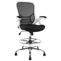 Hylone Drafting Chair, Tall Office Chair Mesh Standing Desk Stool with Adjustable Foot Ring, Flip-up Arms, White & Black