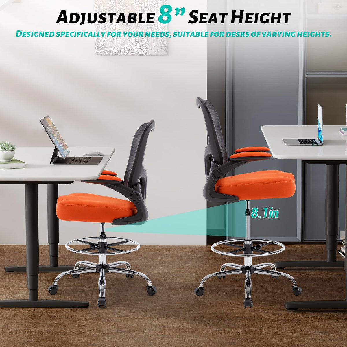 500lbs Ergonomic Drafting Chair Tall Office Chair for Counter Height or Standing Desk, Executive High Office Chairs with W-shaped Thick Seat
