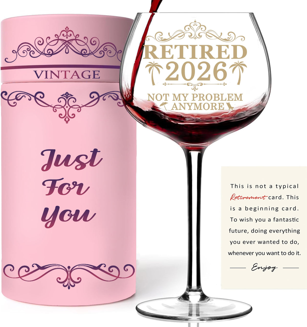Retirement Gifts For Women 2026 Wine Glass - Retired 2026 Not My Problem Anymore - Happy Retirement Party Decorations Woman - Leaving, Farewell Goodbye Gift For Coworkers Gifts For Her (Retired 2026)