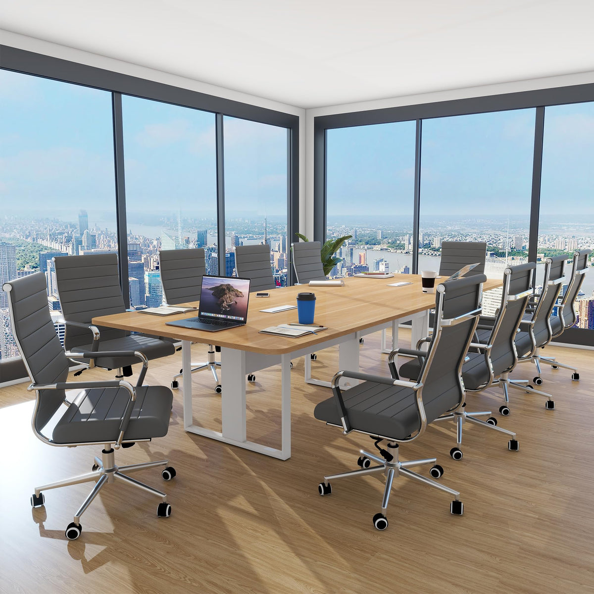 Bowthy Home Office Chair Ribbed, Modern Leather Conference Waiting Room Chairs,ergonomic Office Desk Chair, High Back Executive Computer Chair,