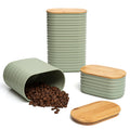 Mixpresso Olive Green Canisters Sets for the Kitchen – 3-Piece Airtight Plastic Sugar Container Set with Bamboo Lids in Three Different Sizes – Decorative Modern Storage Jars for Coffee &Tea