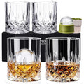 Whiskey Glasses Set of 4, 10oz Old Fashioned Bourbon Glasses with 4 Ice Ball Molds, Lead-free Rocks Glassware for Scotch, Liquor & Cocktails, Gift for Men