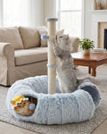 Aechonow 3-in-1 Cat Tunnel Bed, 34'' Tall Cat Scratching Post for Indoor Cats, Fluffy Peekaboo Donut Hideout Toy for Pets, Rabbit, Ferret
