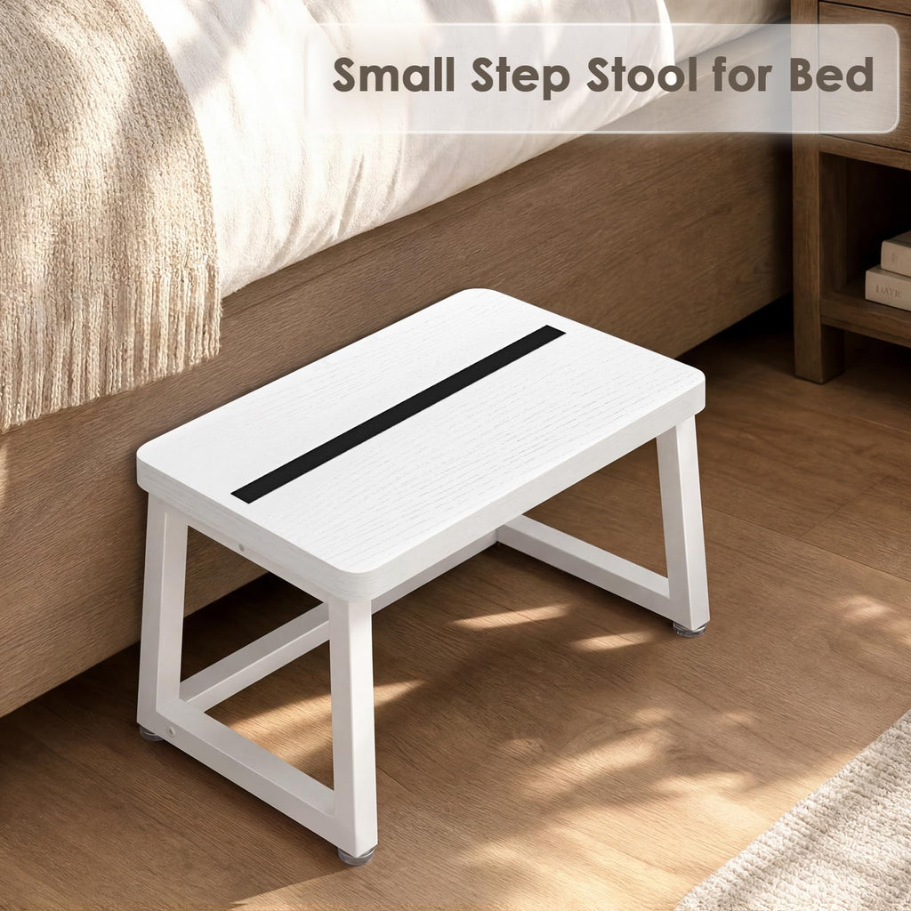 Itsst Wooden Step Stool for Adults Small Bed Step Stool with 500lb, White