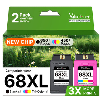 68XL 68e Ink Cartridges for HP 68 Ink Cartridges Black/Color Combo Pack | for HP Ink 68 68XL Compatible with Envy 6155e 6555e 6152e 6552e 6558e 6165e 6100e 6500e Series Printer (1 Black, 1 Tri-Color)