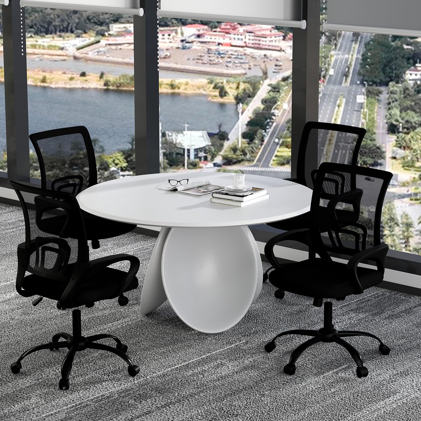 Bonzy Home Ergonomic Office Chairs Set of 4, Swivel Rolling Conference Room Chair, Mesh Computer Desk Chairs with Lumbar Support and Wheel, 4
