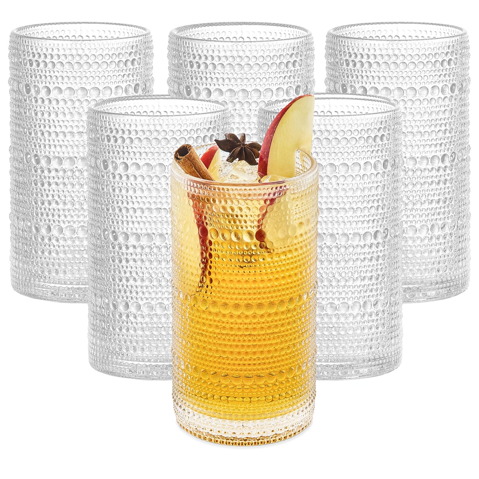 16 Oz Hobnail Drinking Glasses Set of 6 - Clear Multipurpose Glassware Sets, Decorative & Stylish Glasses Drinking Set for Bar, Kitchen, Cocktail Glassware, Garden - Home, Dining, & Kitchen