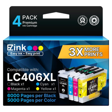 E-Z Ink LC406XL LC406 Ink Cartridges for Brother Printer Replacement for Brother Ink Cartridges LC406 for MFC-J4335DW MFC-J5855DW MFC-J6555DW MFC-J4535DW MFC-J6955DW MFC-J4345DWXL MFC-J5955DW (4 Pack)