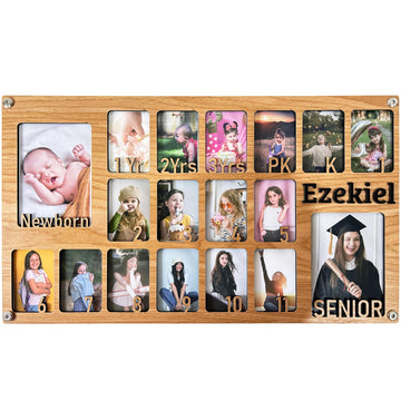 USA MADE-Personalized Newborn to Graduation Picture Frame, School Picture Frame Pre-K to 12, Wooden School Photo Frame Pre-k-12 & College Frame,Custom Graduation Gifts & Party Decor