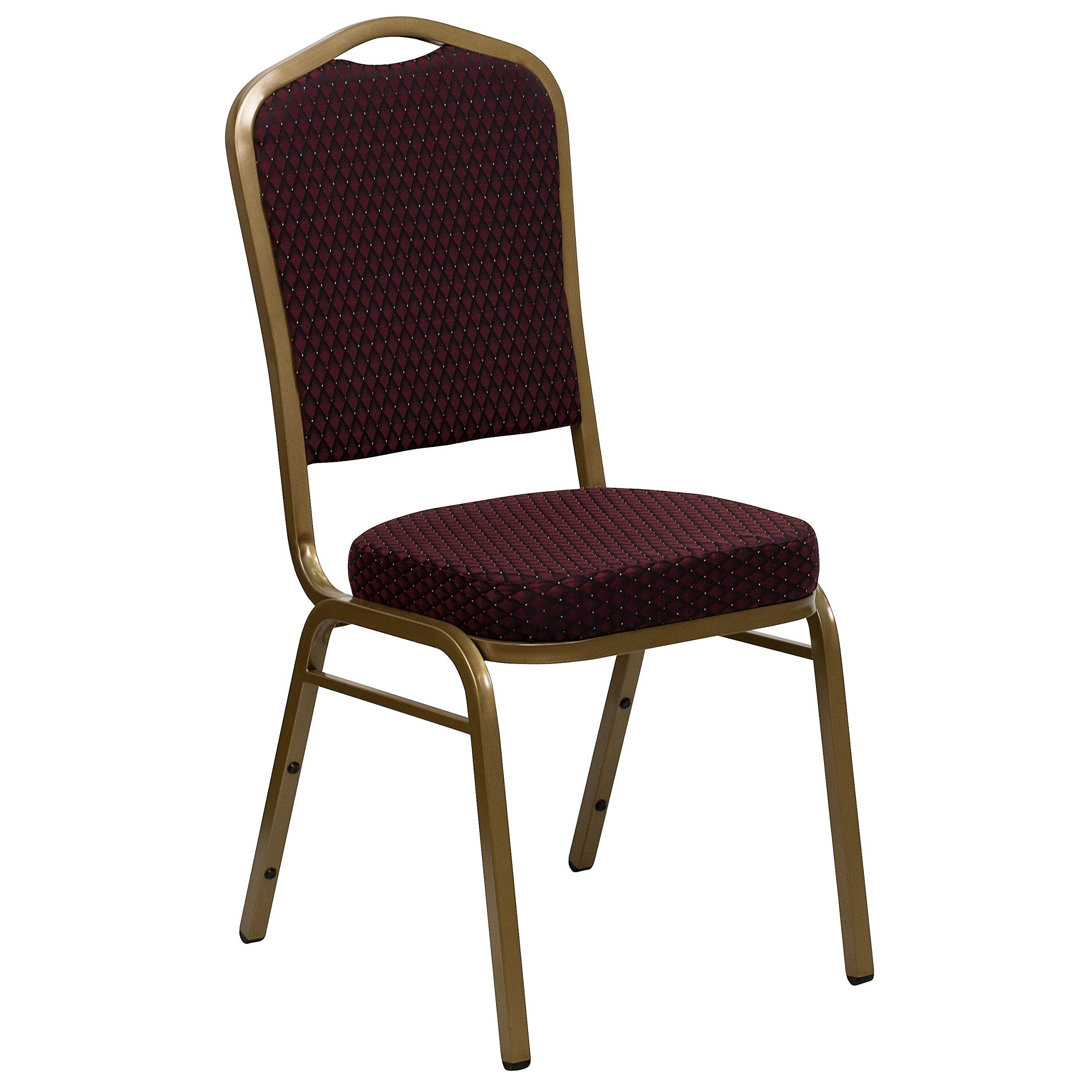 Flash Furniture Hercules Crown Back Stackable Banquet Chair, Burgundy, Set of 1, Burgundy Patterned Fabric/gold Frame