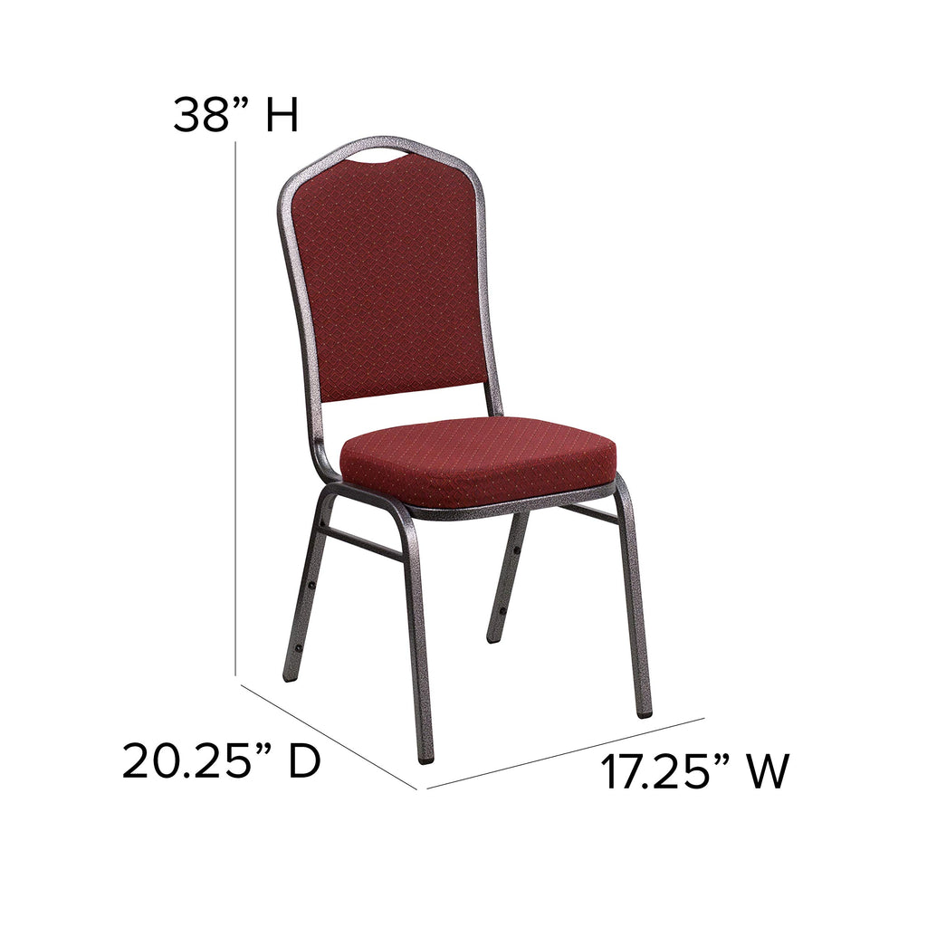 Flash Furniture Hercules Crown Back Stackable Banquet Chair, Burgundy, Set of 1, Burgundy Patterned Fabric/silver Vein Frame