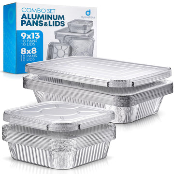 Disposable Aluminum Foil Pans with Lids, 20-Piece Combo Set, 9x13 & 8x8