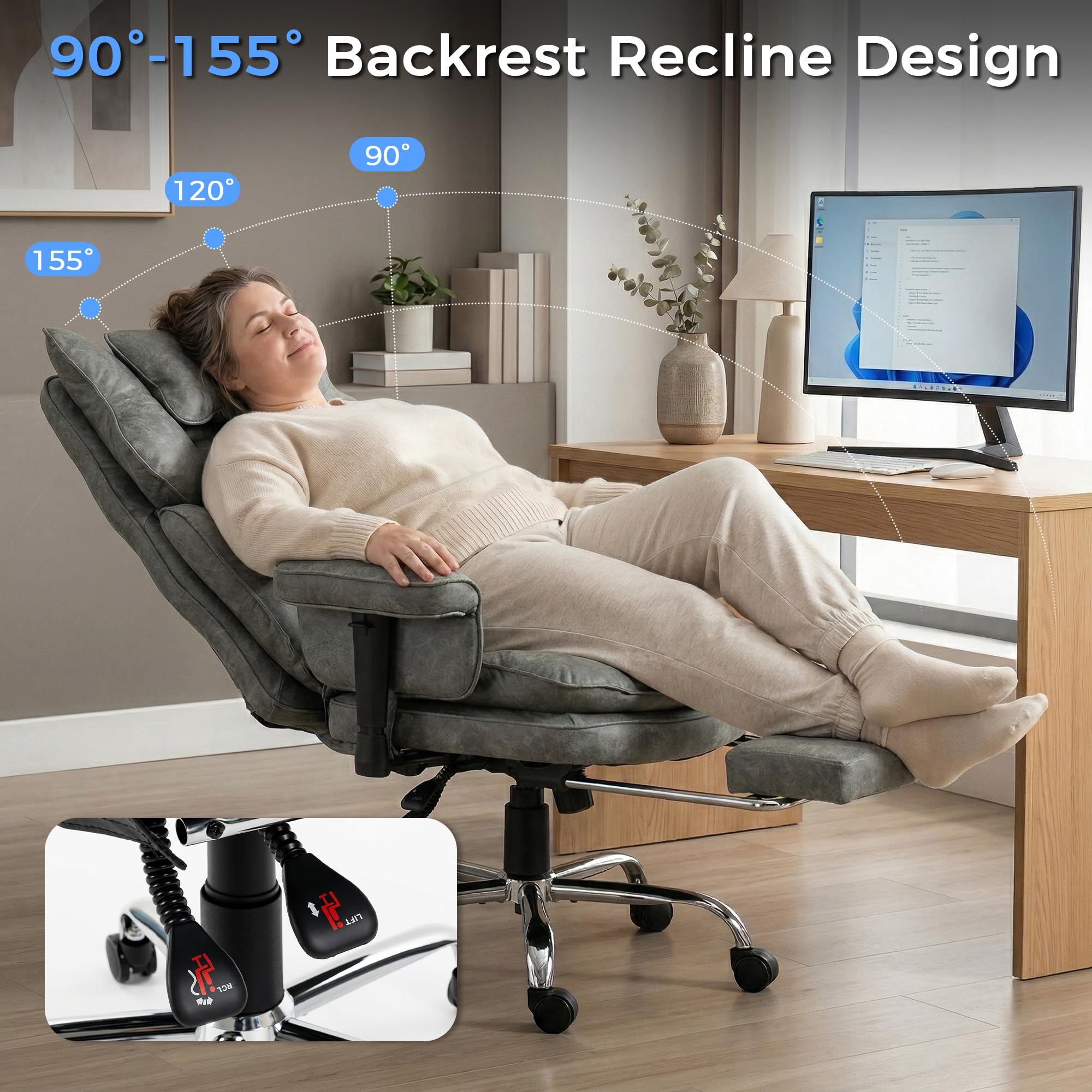 Big and Tall Massage Office Chair with Heat, Extra Wide Double-layer Pocket Spring Cushion, High Back Reclining Gaming Chair with Adjustable