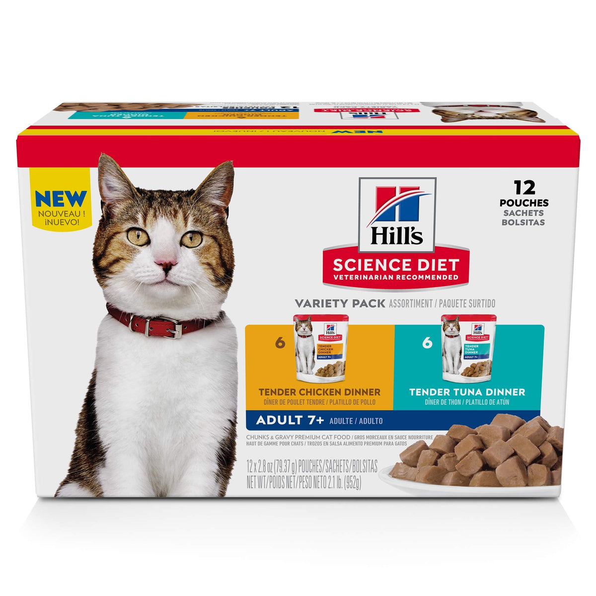 Hill's Science Diet Adult 7+ Wet Cat Food Variety Pack, Chicken & Tuna, 2.8 oz. Pouches, 12-Pack