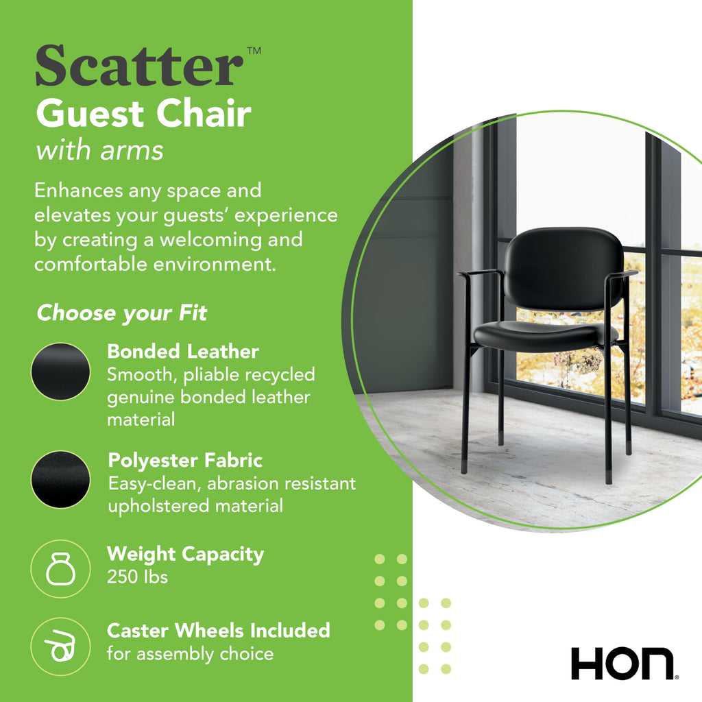 Hon Scatter Guest Chair with Arms, Fabric Office Chairs, Black, Black - Fabric Back - with Arms