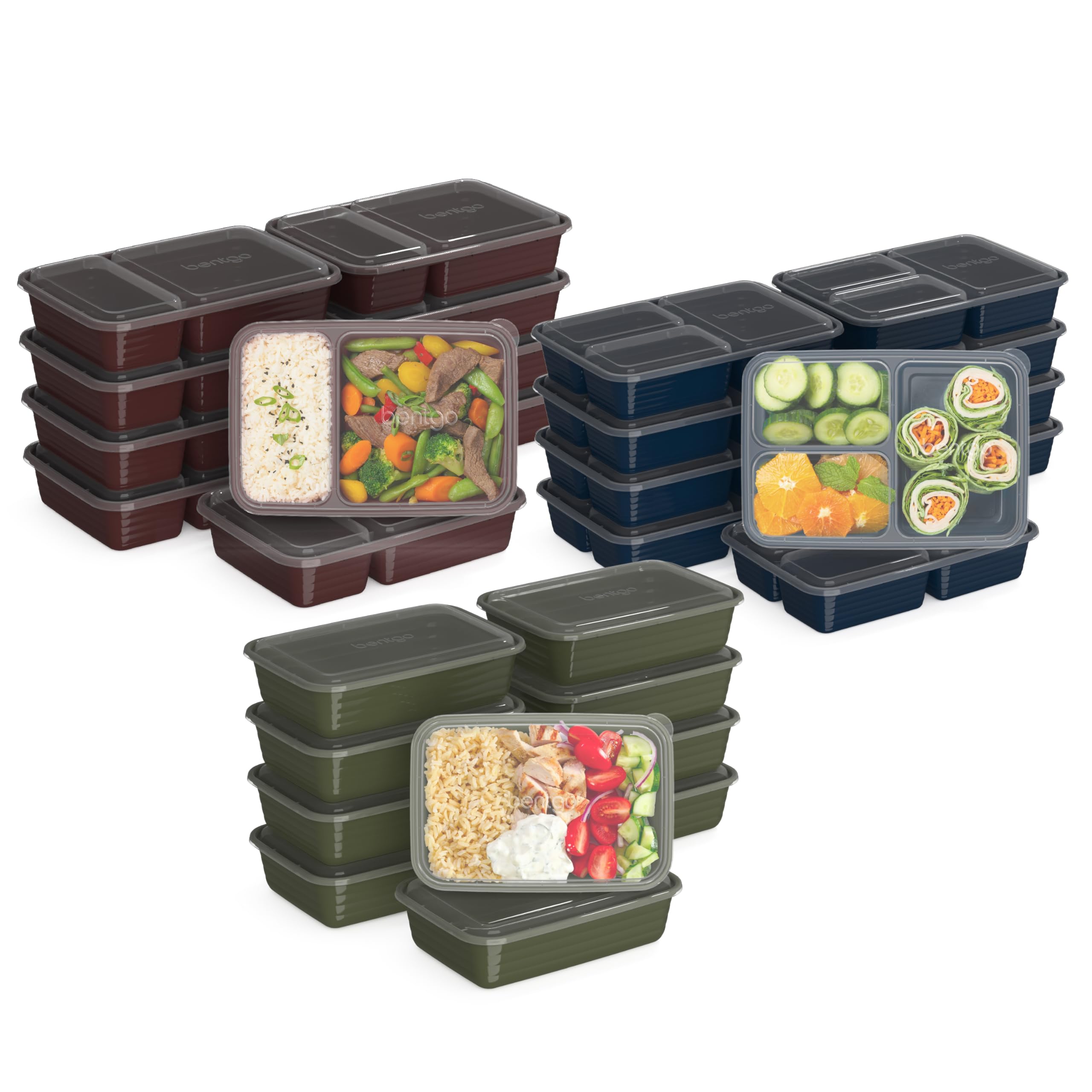 Bentgo Prep 60-Piece Meal Prep Kit - Reusable PFAS & BPA-Free Food Containers, 1-Compartment, 2-Compartment, & 3-Compartments - Microwave, Freezer, & Dishwasher Safe (Rich Shades)