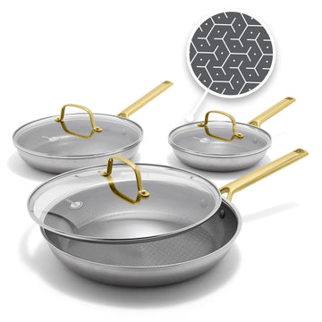 GreenPan Hybrid 6 Piece (8",10" & 12") Stainless Steel Skillets with Lids