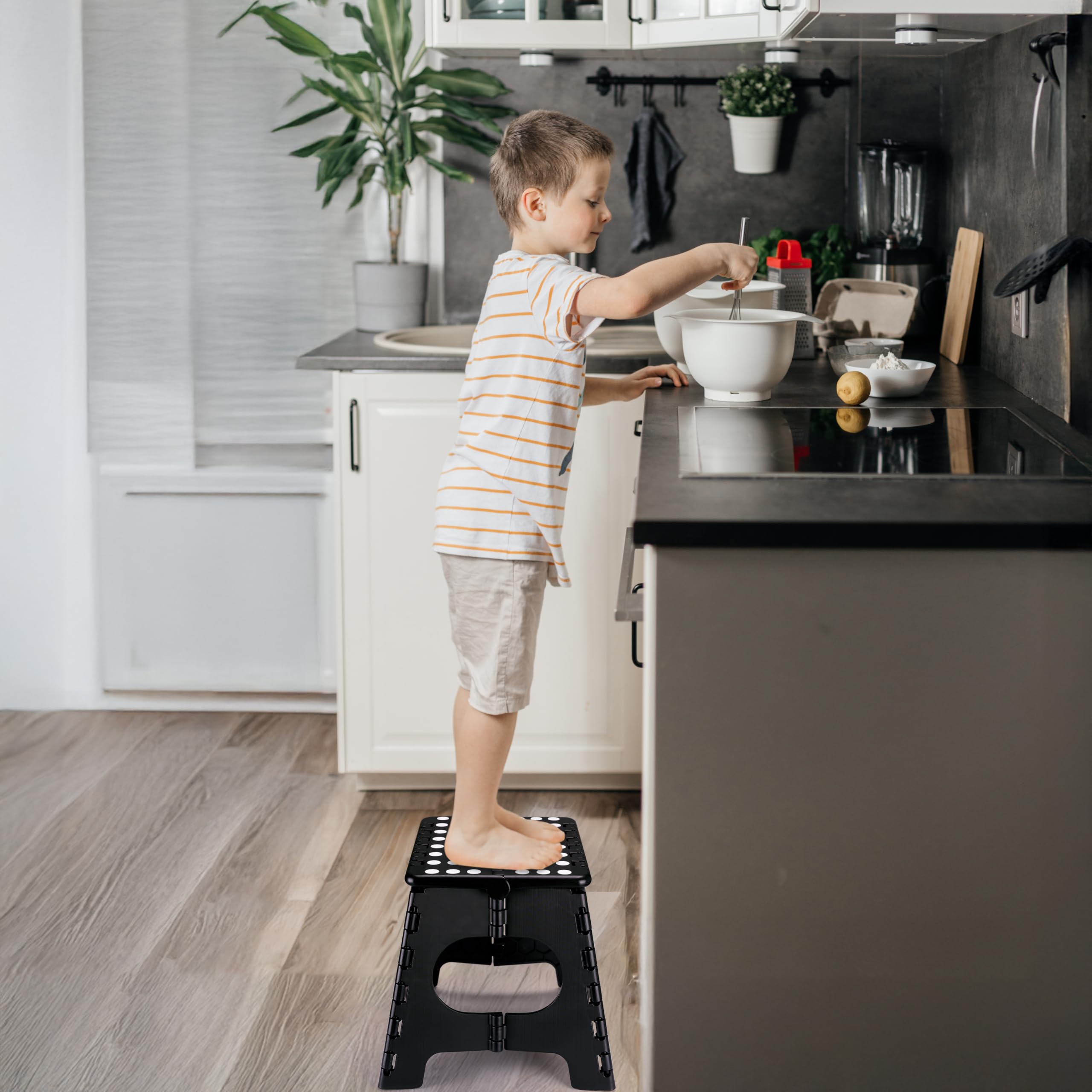Delxo Folding Step Stool 11 Inch,300 Lbs Step Stool for Kids & Adults Black