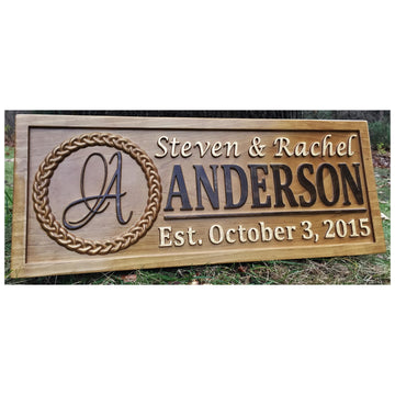 Personalized Wood Wedding Gift Last Name Established Sign | Family Sign