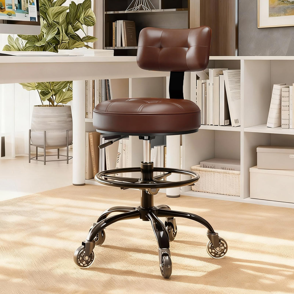 Freekyrock Office Drafting Chair with Footrest, Tall Height Adjustable Stool with Back Support, Heavy Duty Rolling Stool Chair with Wheels for