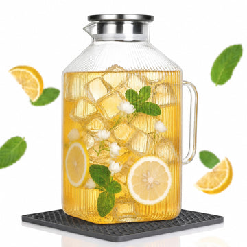 Bacohay 1 Gallon Glass Pitcher with Lid, Square Borosilicate Glass Carafe