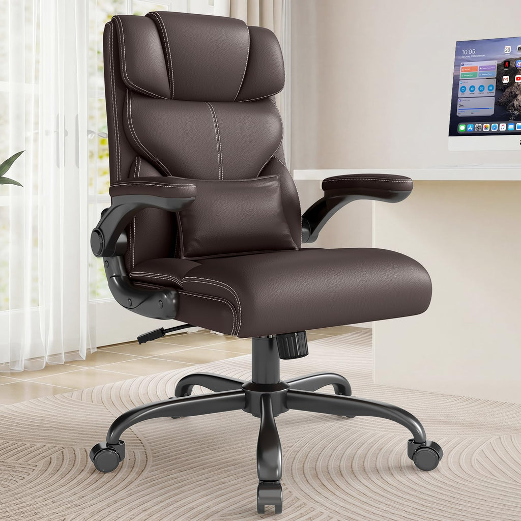 Executive Office Chair with Flip-up Armrests,ergonomic Computer Desk Chairs, Coffee