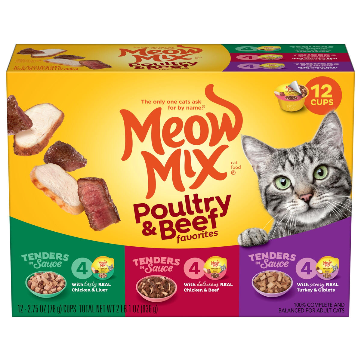 Meow Mix Tenders in Sauce Wet Cat Food, Poultry & Beef Variety Pack, 2.75 Ounce Cup (Pack of 48)