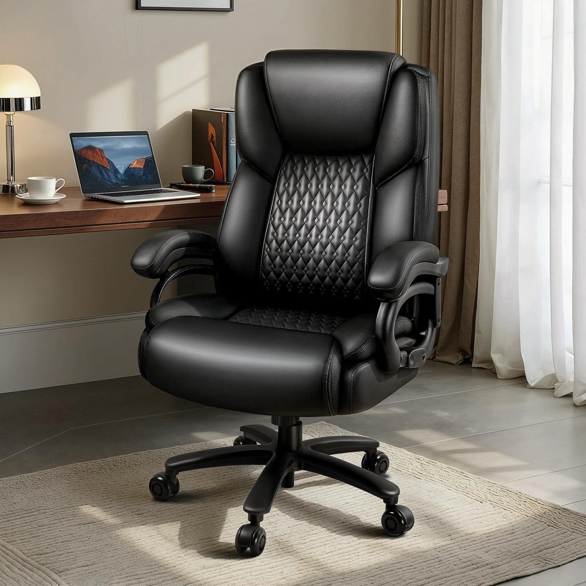Big and Tall Office Chair 500lbs, Heavy Duty Executive Office Leather Chair for Heavy People, High Back Ergonomic Office Chair with Lumbar