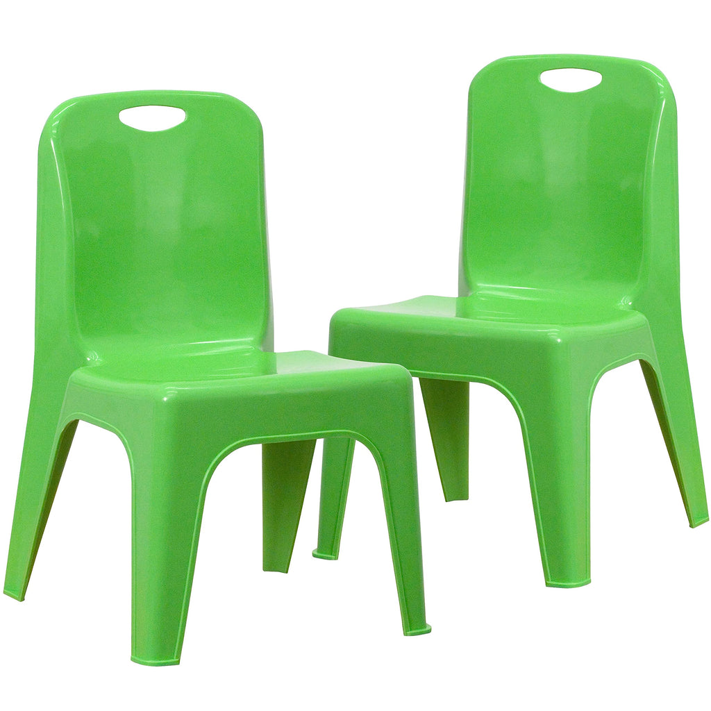 Flash Furniture 2 Pack Green Plastic Stackable School Chair with Carrying Handle and 11" Seat Height, 11\" Seat