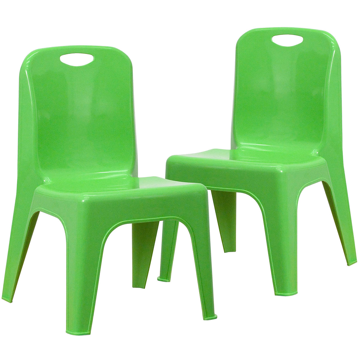 Flash Furniture 2 Pack Green Plastic Stackable School Chair with Carrying Handle and 11" Seat Height, 11\" Seat