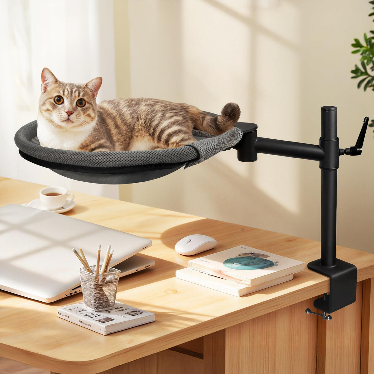 Cat Desk Bed, 360° Rotating & Height Adjustable Desk Cat Nest, Elevated Breathable Cats Bed for Desk with Removable Washable Cover for Indoor Kitten Cats-Maximum Hold Up to 40lb