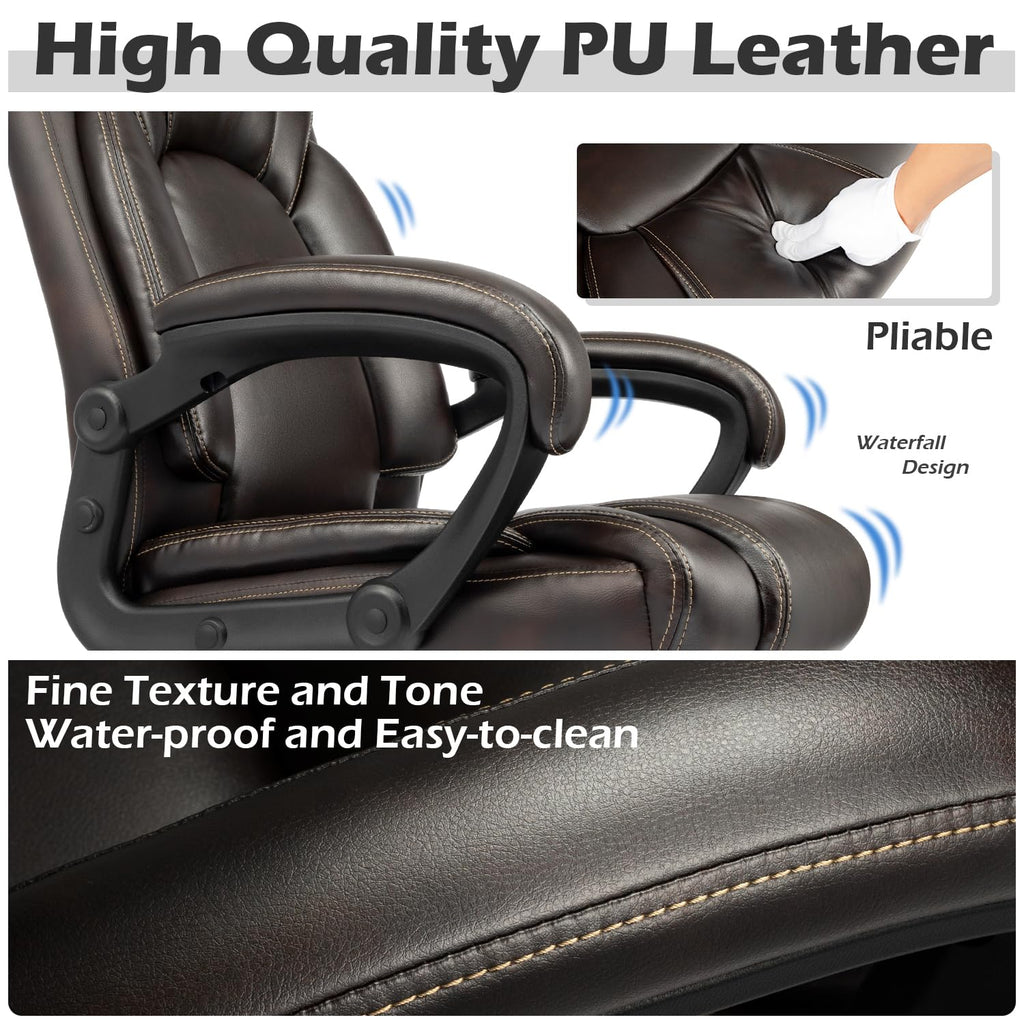 Executive Office Chair with Spring Cushion,hydrolysis-resistant Leather, Fixed Arm Medium, Brown