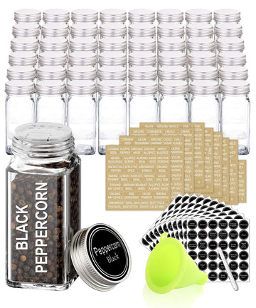 SWOMMOLY 48 Pcs 4 oz Glass Spice Jars with Shaker Lids and 703 Spice Labels