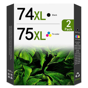 74XL 75XL Ink Cartridges Combo Pack Replacement for HP 74 75 Ink Cartridges for DeskJet D4260 Photosmart C4280 C4300 C4400 C4500 OfficeJet J5788 J6480 Printer (2-Pack, 1Black/1Tri-Color)