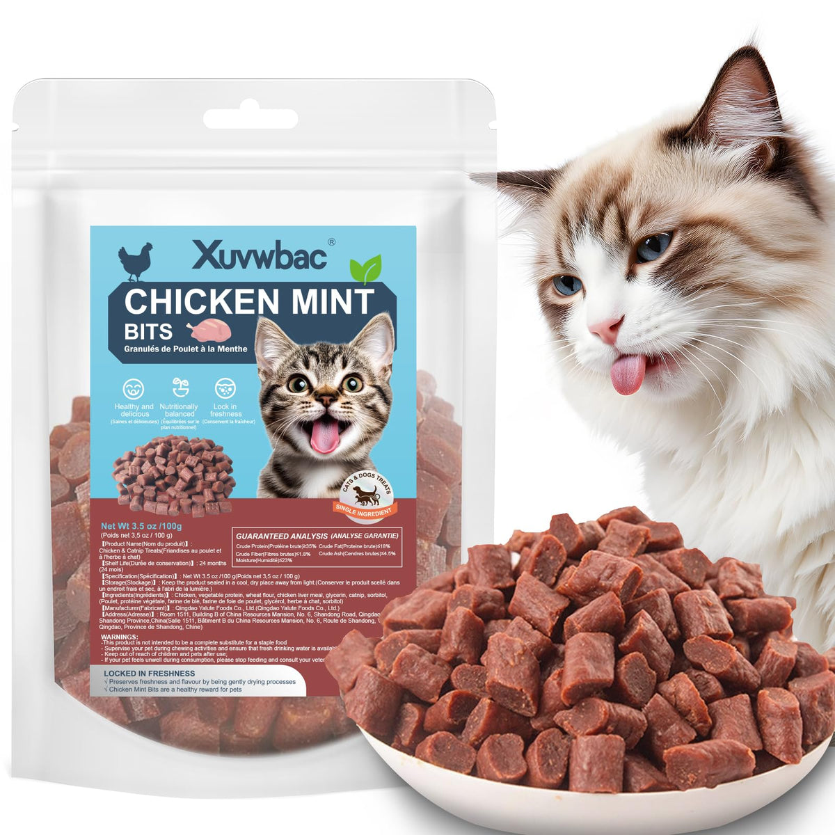 Dried Chicken Catnip Cube Snacks, Suitable for Cats and Dogs, for Training and Treats, Chewy, Grain-Free, 100g/1 Pack