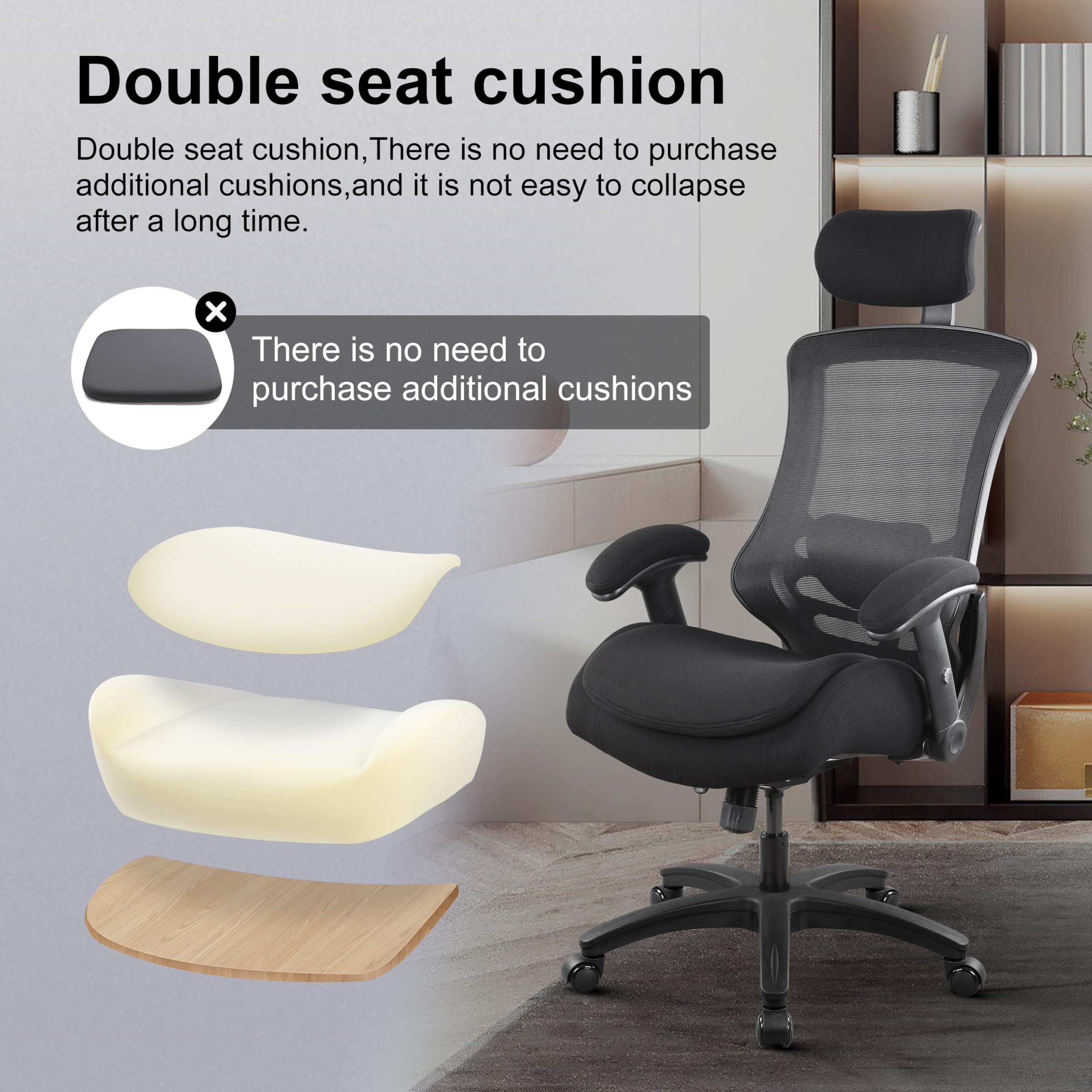 Boliss Ergonomic Office Desk Chair High Back Heavy Duty 400lbs, Tall, Black Frame Black Mesh