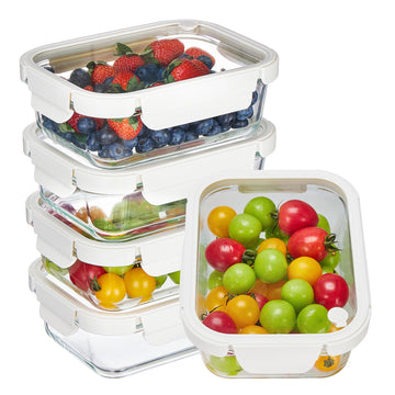 Vtopmart 5 Pack Glass Food Storage Containers with Glass Lids & Air Vent