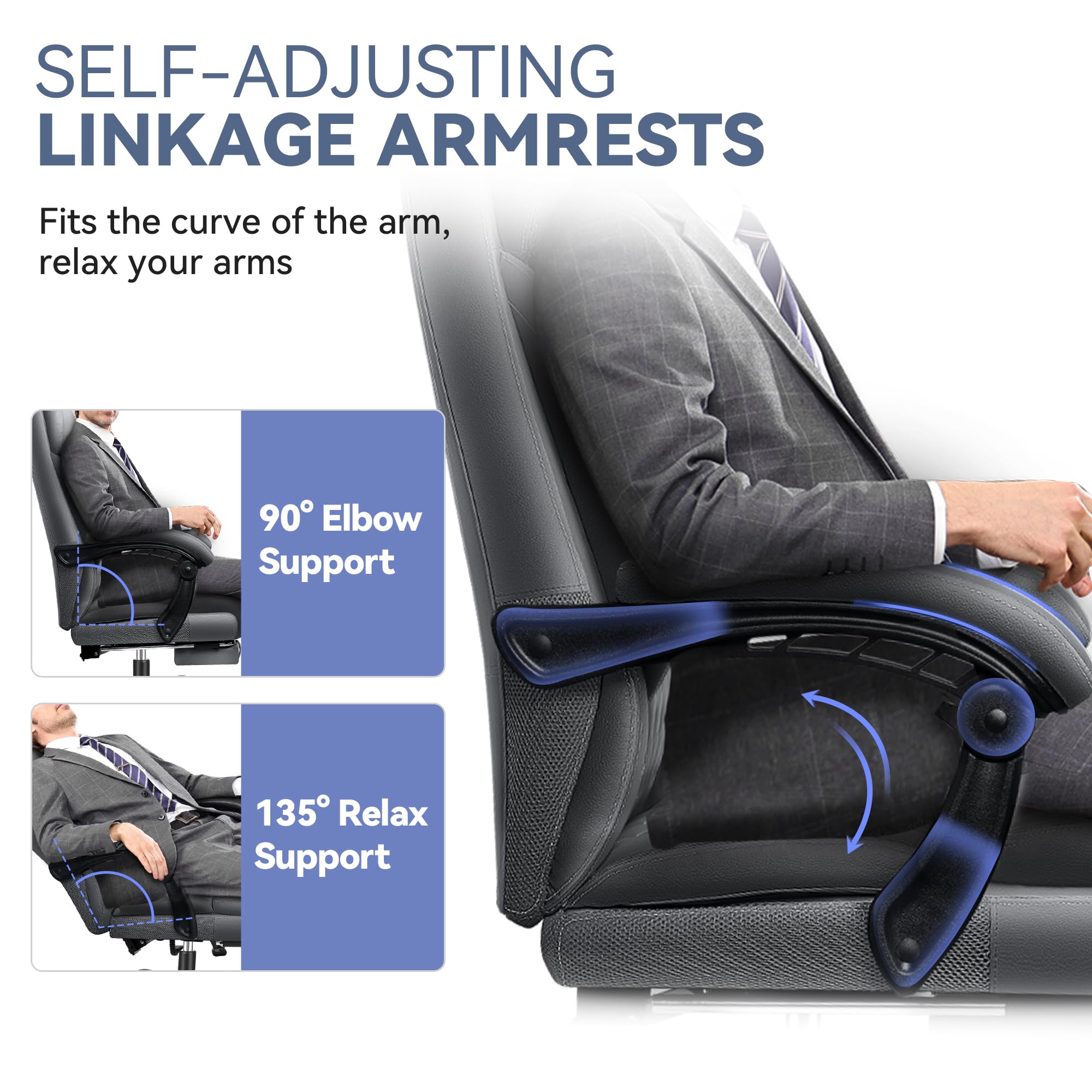 Office Chair, Big and Tall Office Desk Chair, Reclining Office Chair with Footrest Home Office Desk Chairs, High Back Ergonomic with Lumbar