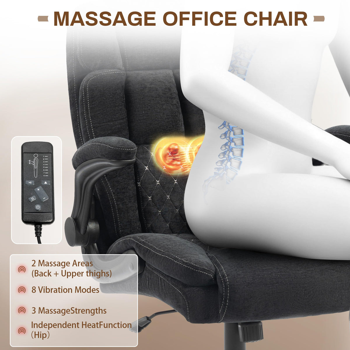 Massage Office Chair, 500lbs Ergonomic Rocking Executive Desk Chairs with 4 Points Vibration&heat,padded Flip-up Armrests for Big and Tall