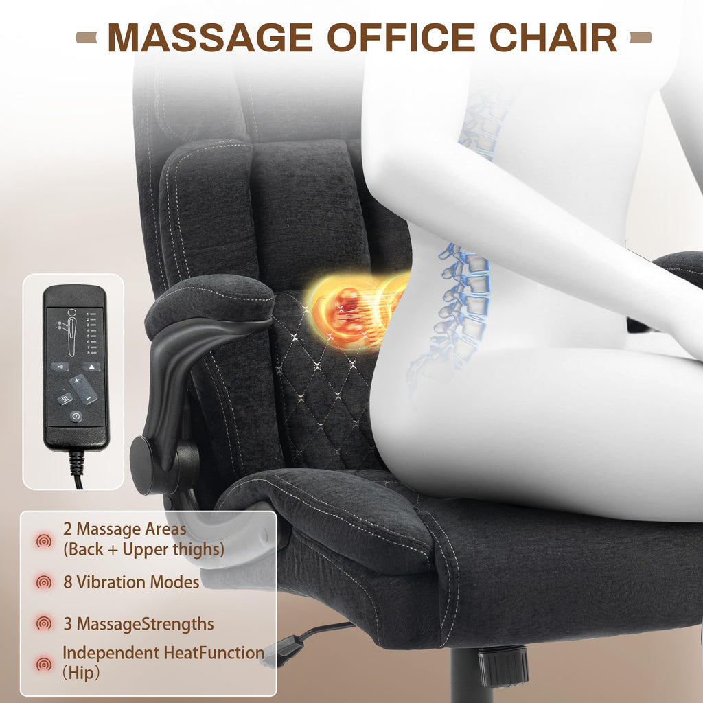 Massage Office Chair, 500lbs Ergonomic Rocking Executive Desk Chairs with 4 Points Vibration&heat,padded Flip-up Armrests for Big and Tall