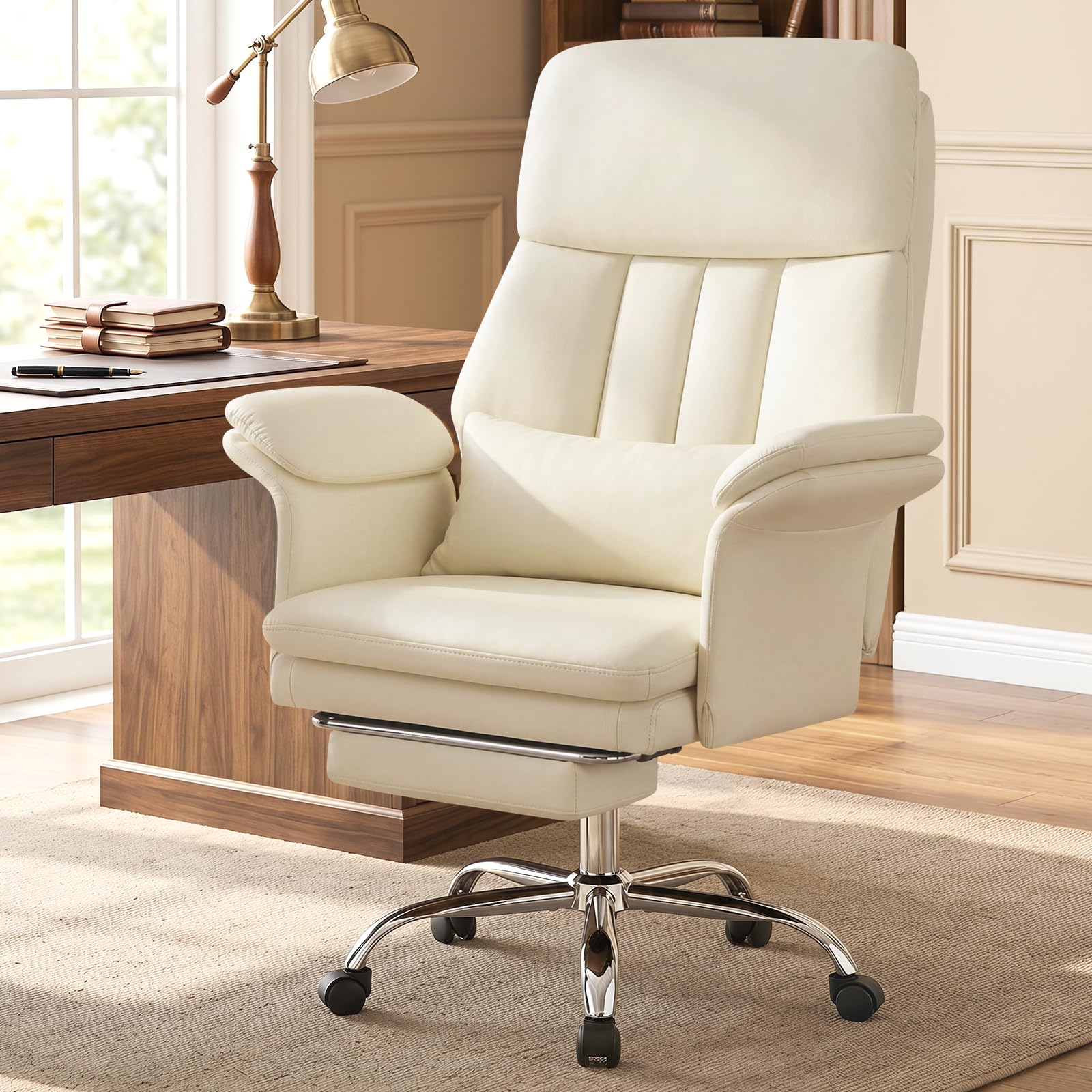 Furnistyle Home Office Chair with Footrest 400lbs, High Back Rolling Desk Chair with Lumbar Support Soft Armrests, Excutive Office Chairs with