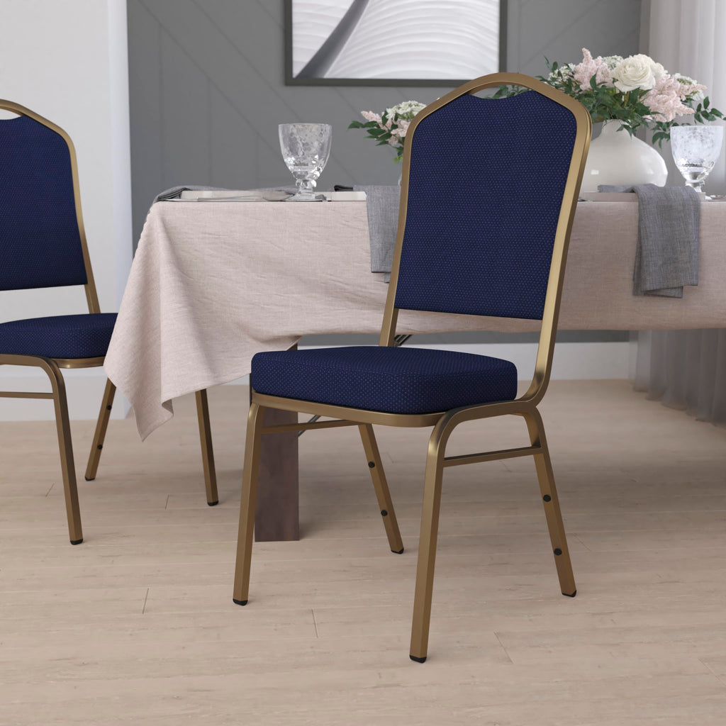 Flash Furniture Hercules Fabric Crown Back Banquet Chair, Navy Blue, 4-pack, Set of 4, Navy Blue Patterned Fabric/gold Frame