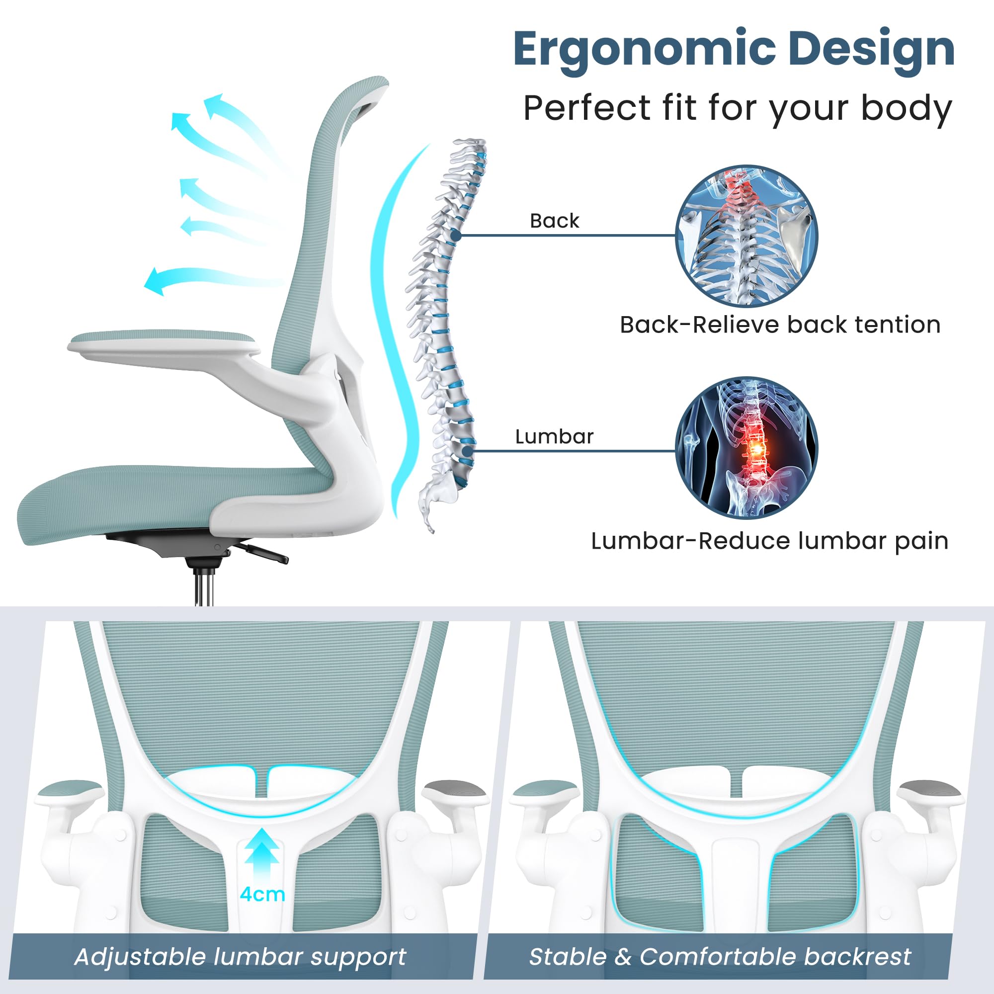 Drafting Chair, Tall Office Chair with Flip-up Armrests Executive Ergonomic Computer Standing Desk Chair, Office Drafting Chair with Lumbar