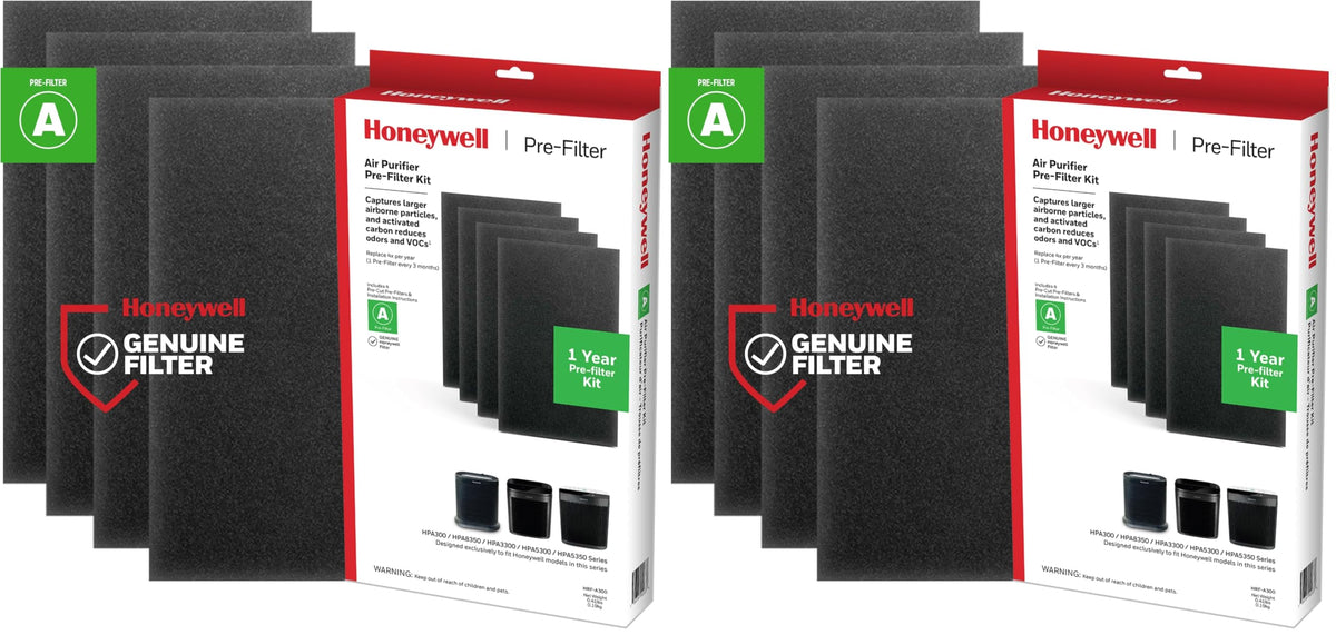 Honeywell HRF-A300 Pre-Filters for Air Purifiers, Activated Carbon Reduces Household Odors and VOCs, Compatible with Select Honeywell HEPA Air Purifiers, 4 Count (Pack of 2)