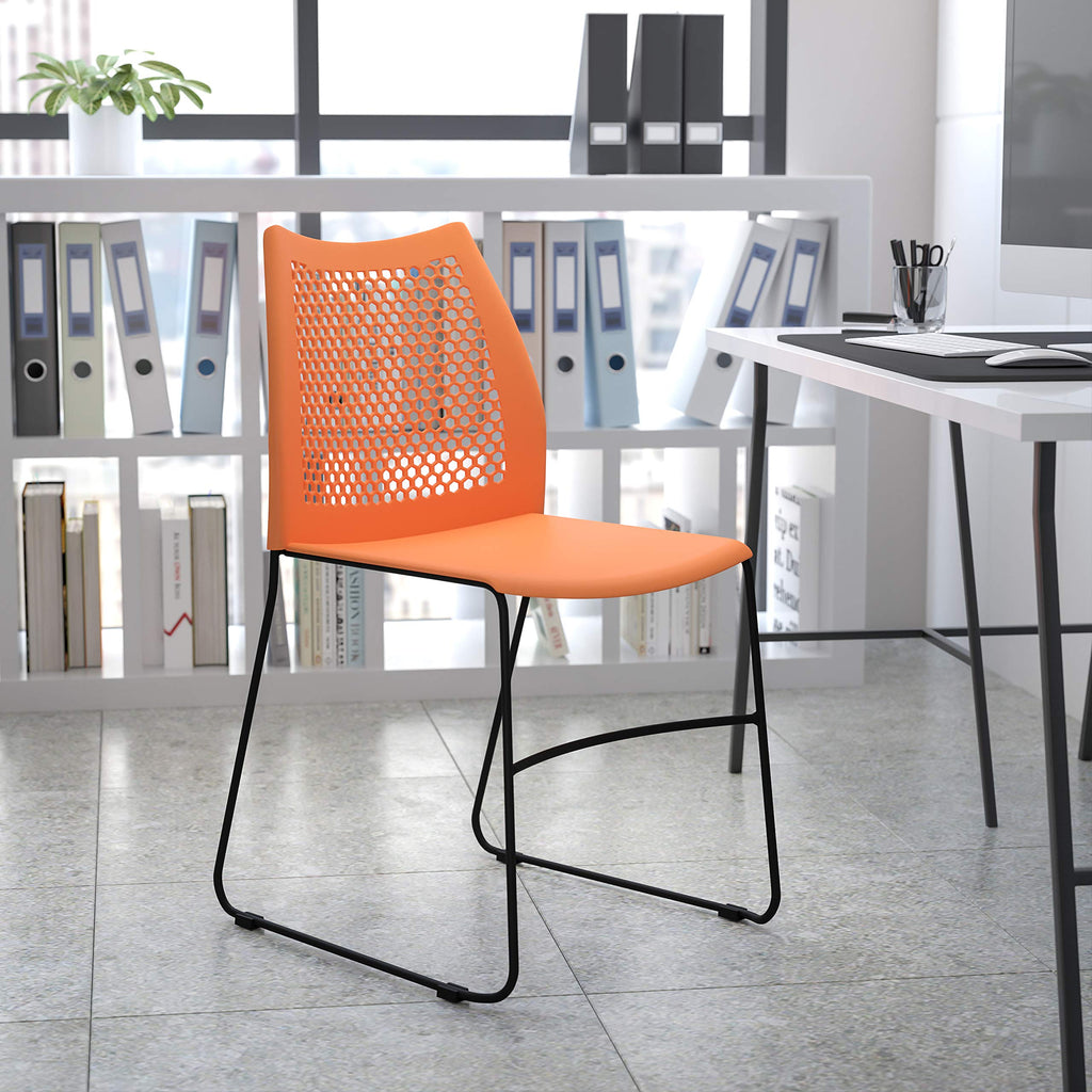 Flash Furniture Hercules Stack Chair with Air-vent Back, Orange, Set of 1