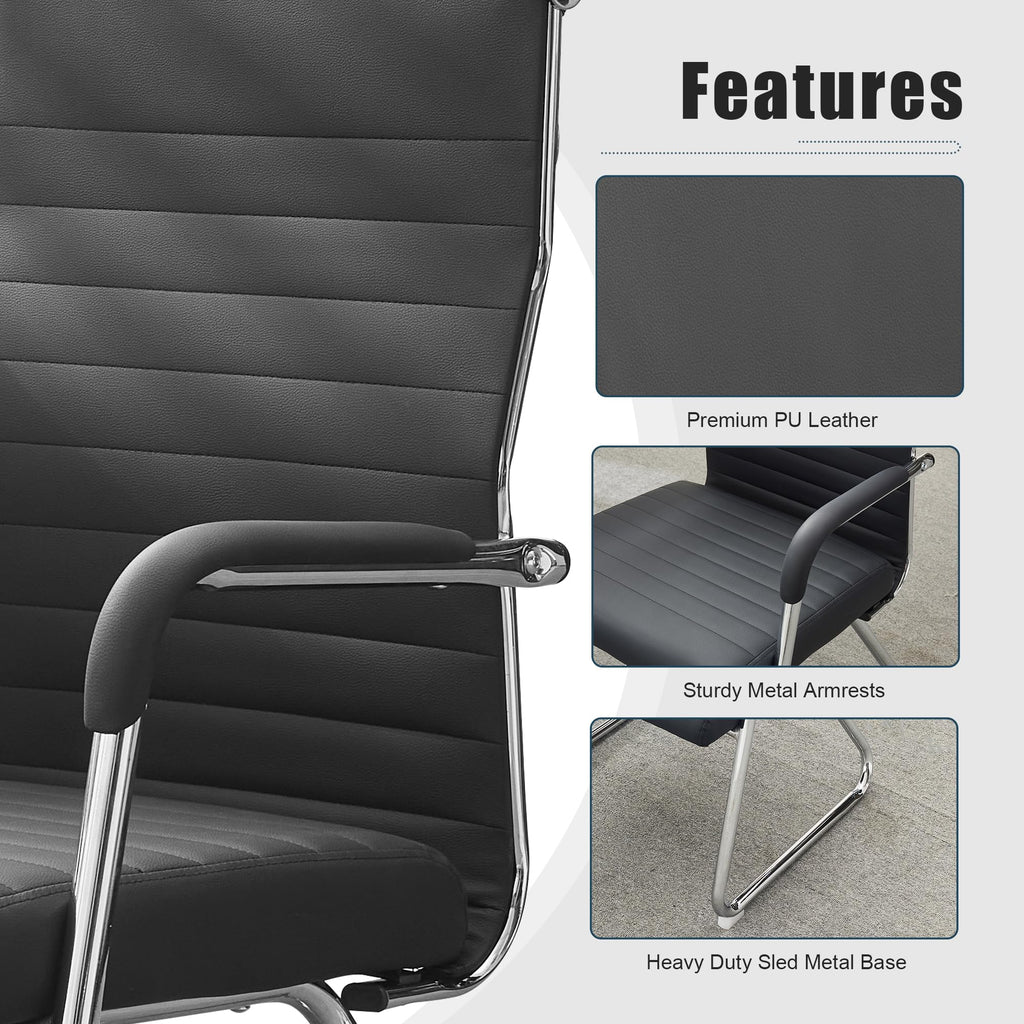 Okeysen Office Guest Chairs Set of 2, Modern Leather Reception Chairs with Mid Back & Sled Base, No-wheel Desk Chairs for Waiting Room &