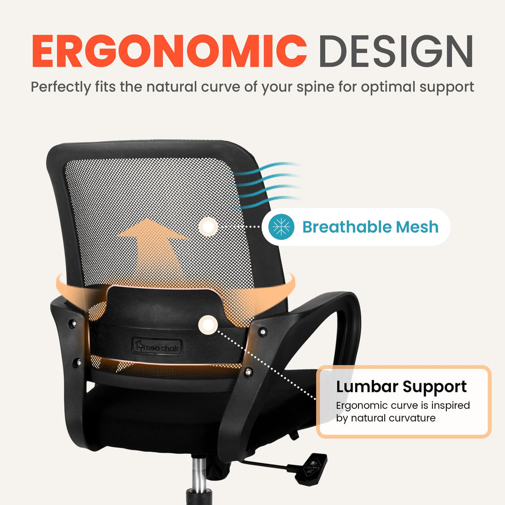 Neo Chair Office Chair Ergonomic Desk Chair Mesh Computer Chair Lumbar Support Modern Executive Adjustable Rolling Swivel Chair Comfortable Mid